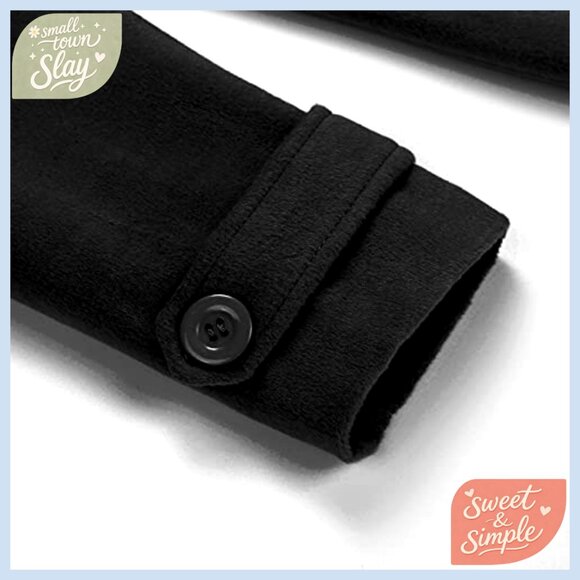 Women's Wool Pea Coat Double Breasted Classic Fit Long Sleeve Jacket - Picture 5 of 6